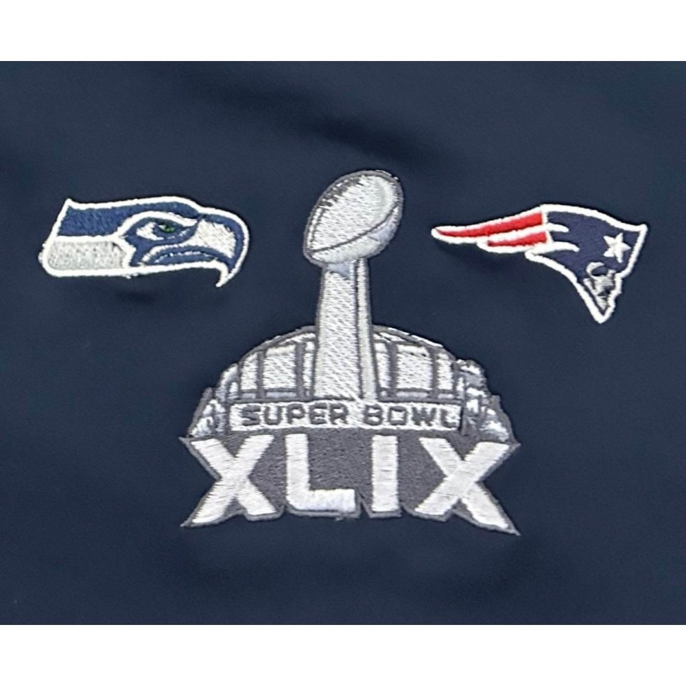 SEAHAWKS PATRIOTS Super Bowl XLIX Mens L Full Zip Track Jacket Navy Antigua